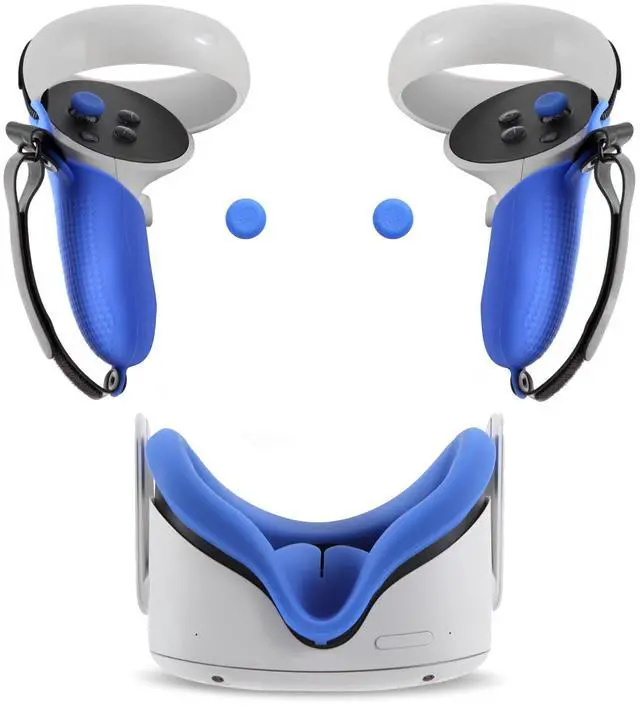Main image of VR Accessories for Meta/Oculus Quest 2 Controller Grips,VR Controller Grip Cover and 2Pcs VR Silicone face Pads(Blue)
