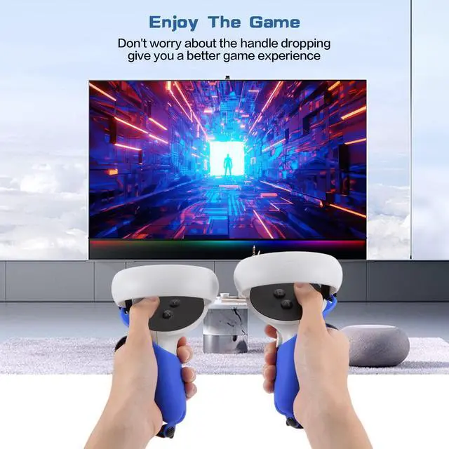 Alt view image 5 of 7 - VR Accessories for Meta/Oculus Quest 2 Controller Grips,VR Controller Grip Cover and 2Pcs VR Silicone face Pads(Blue)