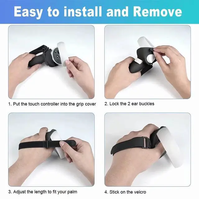 Alt view image 4 of 7 - Controller Grip for Oculus Quest 2 Accessories Grips Cover for VR Touch Controllers Covers Protector with Non-Slip Thumb Grips 1Pair Black