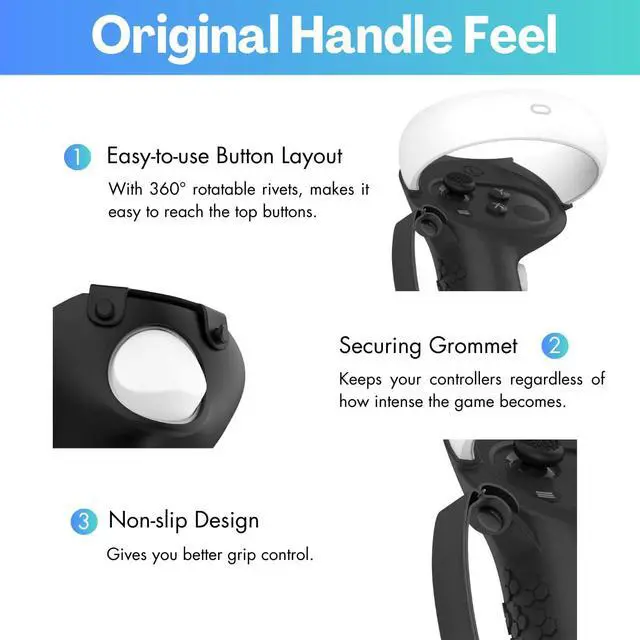 Alt view image 5 of 7 - Controller Grip for Oculus Quest 2 Accessories Grips Cover for VR Touch Controllers Covers Protector with Non-Slip Thumb Grips 1Pair Black
