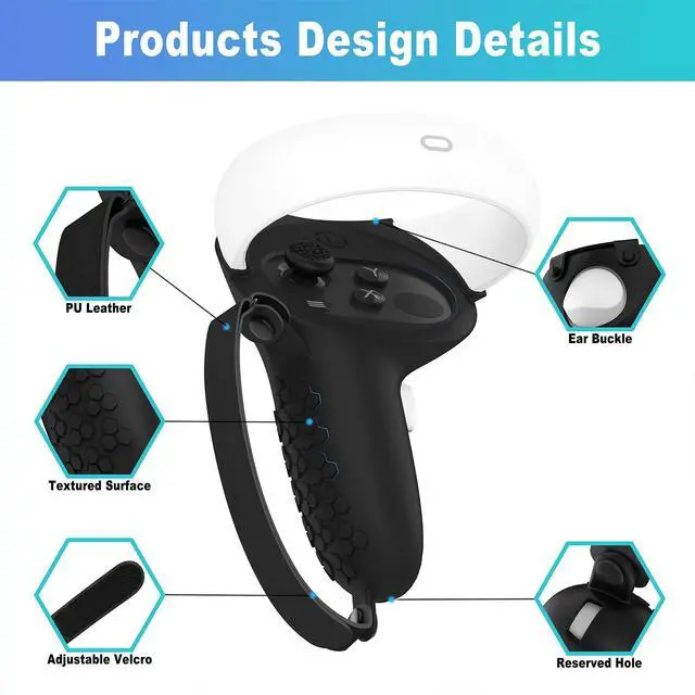 Alt view image 7 of 7 - Controller Grip for Oculus Quest 2 Accessories Grips Cover for VR Touch Controllers Covers Protector with Non-Slip Thumb Grips 1Pair Black