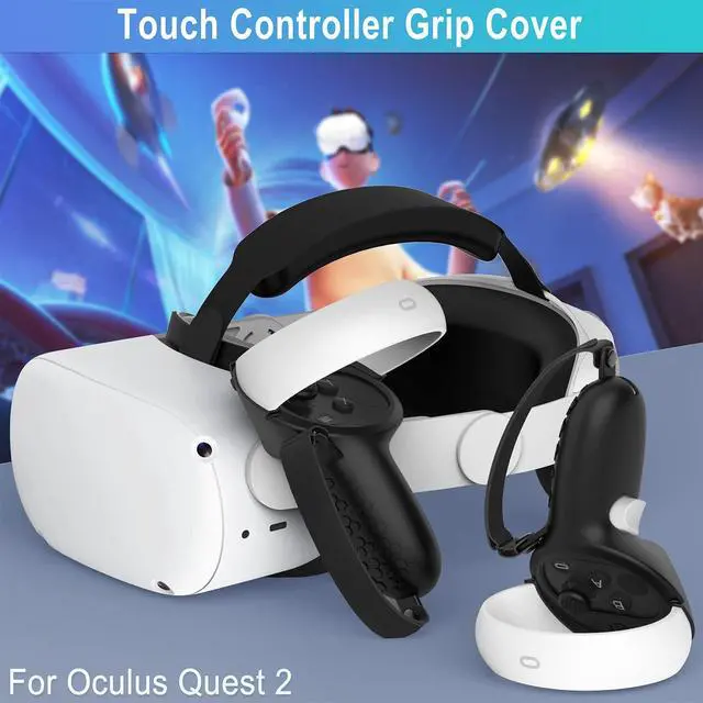 Alt view image 6 of 7 - Controller Grip for Oculus Quest 2 Accessories Grips Cover for VR Touch Controllers Covers Protector with Non-Slip Thumb Grips 1Pair Black