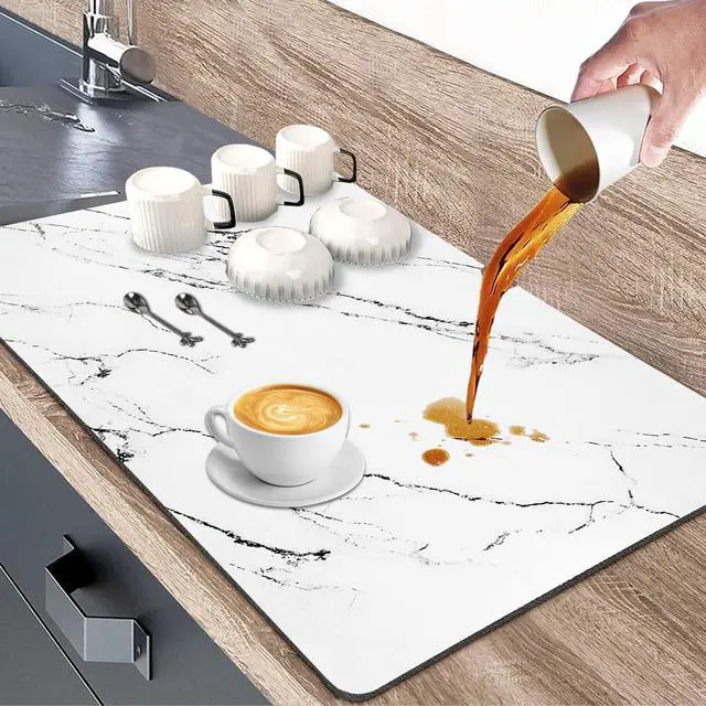 Main image of Dish Drying Mat for Kitchen Counter, 12"x19" Heat Resistant Drainer Mats with Non-slip Rubber Backed, Hide Stain Kitchen Drying Mat Super Absorbent Draining Mat, Easy to Clean Dish Rack Pad (White)
