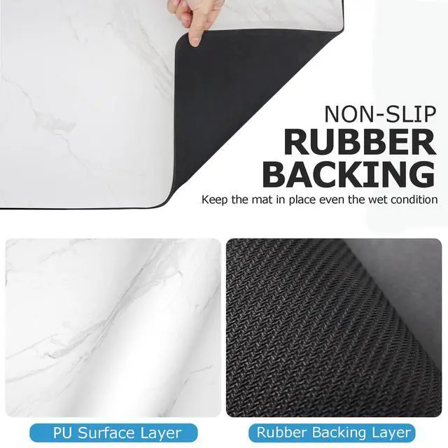 Alt view image 3 of 7 - Dish Drying Mat Coffee Bar Mat for Kitchen Counter, Absorbent Dish Rack Pad Hide Stain with Non-slip Rubber Backed Coffee Accessories Fit Under Espresso Machine Maker White Marble 22.83"x14.96"