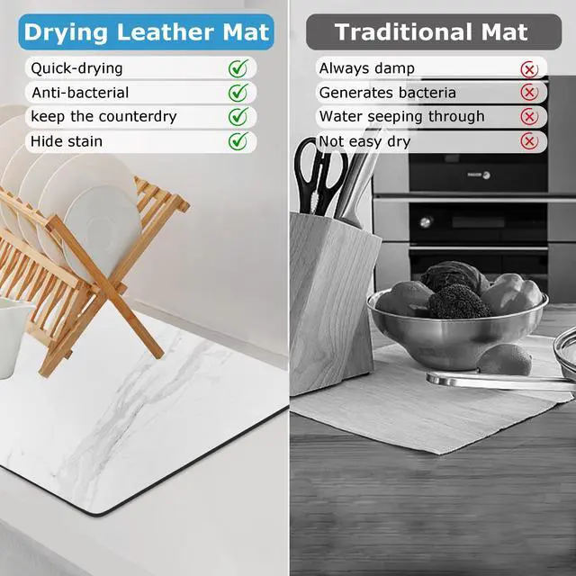 Alt view image 6 of 7 - Dish Drying Mat Coffee Bar Mat for Kitchen Counter, Absorbent Dish Rack Pad Hide Stain with Non-slip Rubber Backed Coffee Accessories Fit Under Espresso Machine Maker White Marble 22.83"x14.96"
