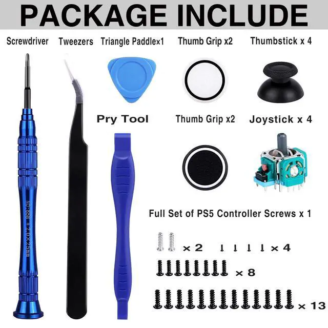 Alt view image 2 of 6 - 4PCS 3D Analog Joystick Replacement kit for PS5 Controller,Thumbsticks Repair Tool Kit with Repair Screwdriver Kit for Playstation 5 DualSense Wireless Controller