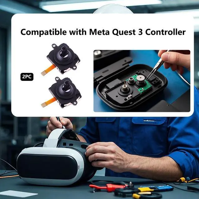 Alt view image 6 of 6 - 2 Joystick Replacement Kit for Quest 2 Controller, Repair Kit for Meta Quest 2, Including 2 Replacement Wrist Straps, 2 Joysticks,Screwdriver, Tweezer, Pry Tool, 4 Thumbstick Grips