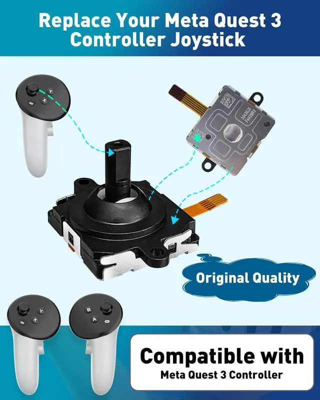 Alt view image 2 of 6 - Joystick Replacement Kit for Meta Quest 3 Controller(10 in one), Repair Kit Accessories for Meta Quest 3 Controller, Include 2 Thumb Sticks, T5 Screwdriver, Tweezer, Pry Tool, 4 Thumbstick Grips