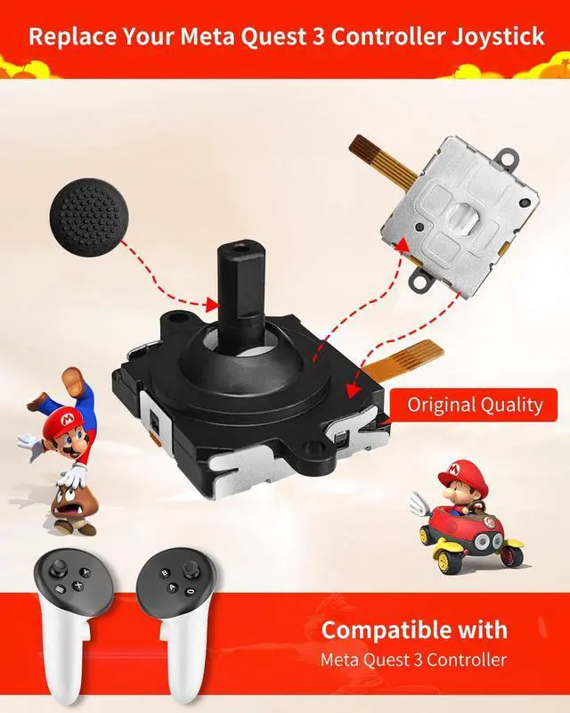 Alt view image 2 of 6 - Joystick Replacement Kit for Meta Quest 3 Controller w/Thumbgrip Caps