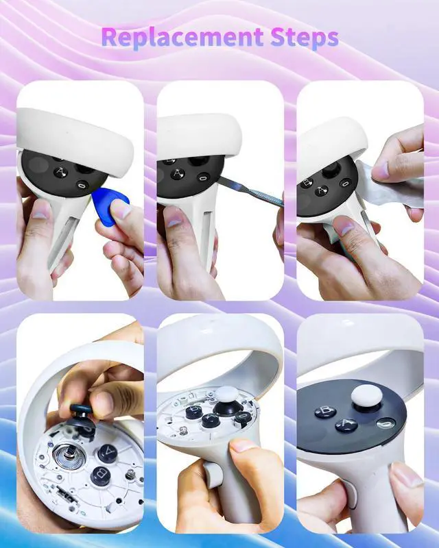 Alt view image 4 of 5 - Replacement Kit for Meta Quest 2 Controller/for Oculus Quest 2 Controller(9 in one),Repair Accessories for Oculus Quest 2 Controller,Includes Thumbsticks, Caps, Triangle Tool, and Pry Bar