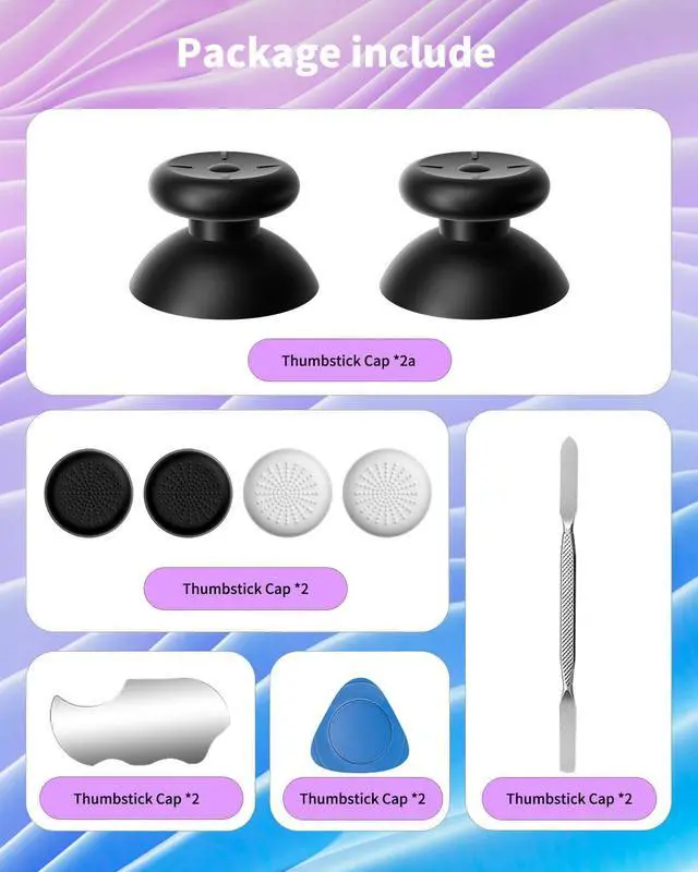 Alt view image 5 of 5 - Replacement Kit for Meta Quest 2 Controller/for Oculus Quest 2 Controller(9 in one),Repair Accessories for Oculus Quest 2 Controller,Includes Thumbsticks, Caps, Triangle Tool, and Pry Bar