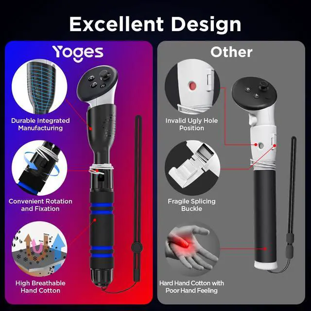 Alt view image 7 of 7 - Gorilla Tag Long Arms Compatible with Meta Quest 3S/ Quest 3/ Oculus Quest 2/ Quest Pro/Rift S Controller, Beat Saber Handle Attachments VR Sticks Dual Extensions Grips for Playing VR Games