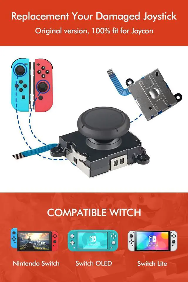 Alt view image 2 of 7 - 48 in One Joy-Con Joystick Replacement Kit, Analog Thumb Stick Repair Parts Compatible with Nintendo Switch, Switch Lite & Switch OLED Joycon, Comes with 4 3D Joysticks, 4 Metal Buckles, 2 Screwdriver