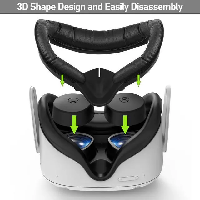 Alt view image 5 of 7 - VR Facial Interface for Oculus Quest 2 Face Pad Replacement, 2PCS PU Leather Foam Cushion Pad for Meta Quest 2 with Vr Lens & Thumbstick Covers, 5PCS Disposable Eye Covers