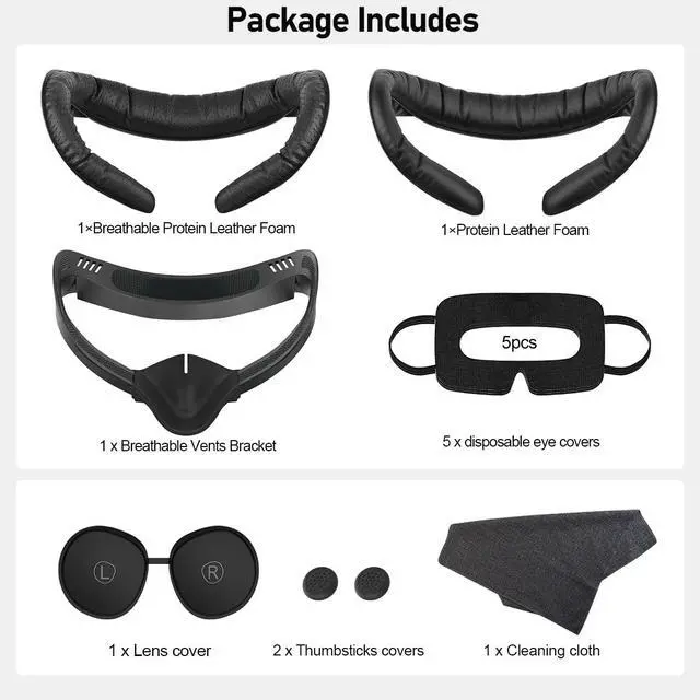 Alt view image 7 of 7 - VR Facial Interface for Oculus Quest 2 Face Pad Replacement, 2PCS PU Leather Foam Cushion Pad for Meta Quest 2 with Vr Lens & Thumbstick Covers, 5PCS Disposable Eye Covers
