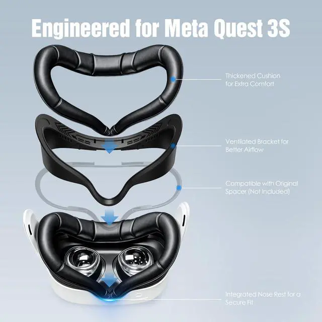 Alt view image 2 of 7 - for Quest 3S Face Pad Cover Facial Interface, Soft PU Face Cushion Pad Compatible with Meta/Oculus Quest 3S Accessories, Fully Integrated Anti-Light Leakage Design (Not Fit Quest 3)