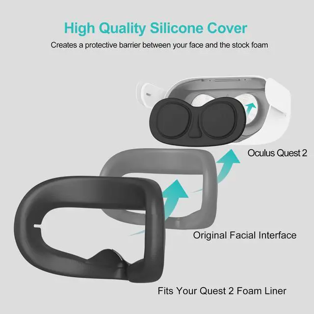 Alt view image 5 of 5 - Silicone Face Cover Pad for Oculus/Meta Quest 2 with Lens Protector, Anti-Light Leakage Cleanable Face Pad & Lens Cover Accessories Kit Keep Your VR Headset Sweat-Free (Black)