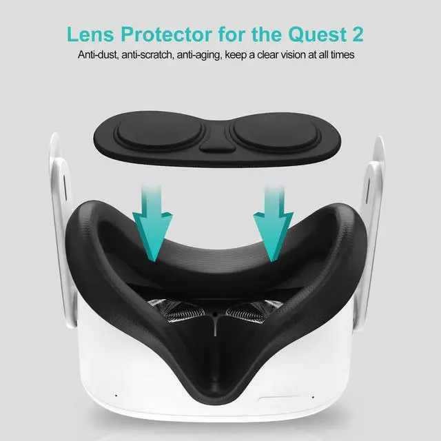Alt view image 4 of 5 - Silicone Face Cover Pad for Oculus/Meta Quest 2 with Lens Protector, Anti-Light Leakage Cleanable Face Pad & Lens Cover Accessories Kit Keep Your VR Headset Sweat-Free (Black)