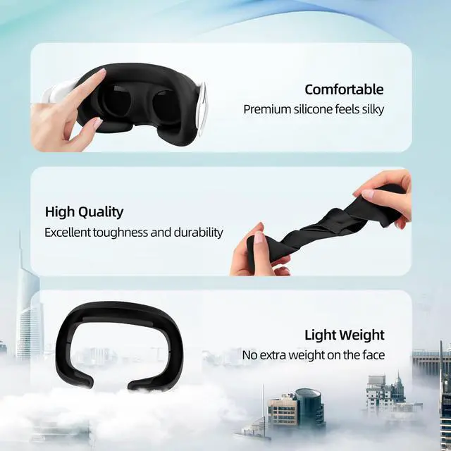 Alt view image 4 of 7 - Face Cover Compatible with Meta/Oculus Quest 3 Headset Accessories, Comfy Silicone Face Cushion Pad Fits Facial Interface, Sweatproof VR Mask to Enhance Your Gaming Experience (Black, Only Cover)