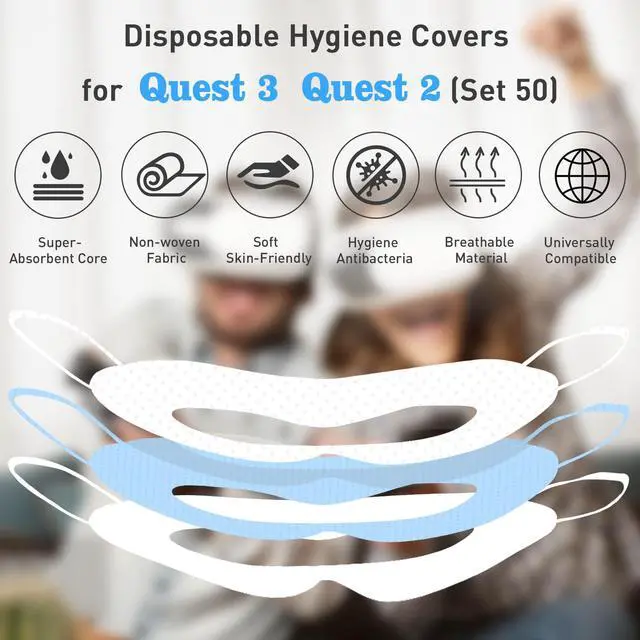 Alt view image 3 of 7 - VR Face Cover Disposable Hygiene VR Face Eyes Mask Pads Facial Interface for Meta VR Devices 3/3S/2, Accessories for Apple Vision Pro (Set 50, White)