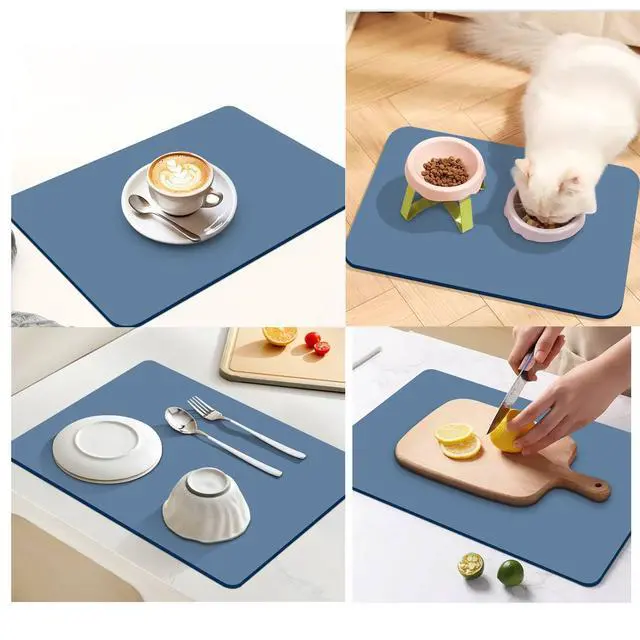 Alt view image 3 of 6 - Dish Drying Mat for Kitchen Counter,Drying Mat for Dish Rack,Absorbent Hide Stain Rubber Mat,Coffee Mat, Kitchen Counter Mat (Blue, 12"x19")
