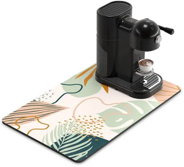 Main image of Coffee Mat, 12" x 19" Cute Boho Theme Coffee Bar Mats for Espresso Machine Station Accessories and Organizer, Hide Stain Rubber Backed Absorbent Dish Drying Pad for Kitchen Counter, Tropical