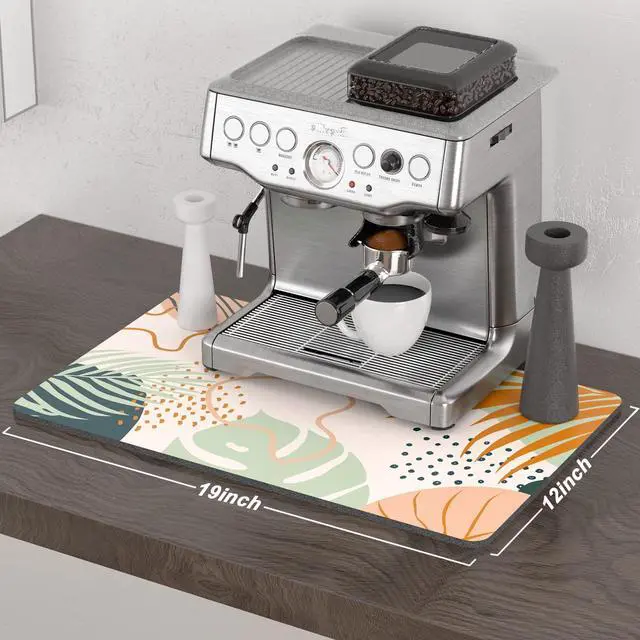 Alt view image 2 of 7 - Coffee Mat, 12" x 19" Cute Boho Theme Coffee Bar Mats for Espresso Machine Station Accessories and Organizer, Hide Stain Rubber Backed Absorbent Dish Drying Pad for Kitchen Counter, Tropical