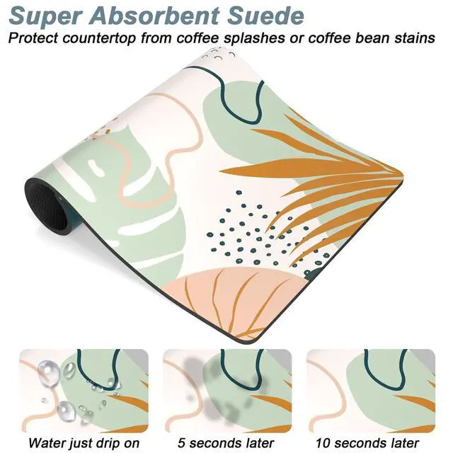 Alt view image 3 of 7 - Coffee Mat, 12" x 19" Cute Boho Theme Coffee Bar Mats for Espresso Machine Station Accessories and Organizer, Hide Stain Rubber Backed Absorbent Dish Drying Pad for Kitchen Counter, Tropical