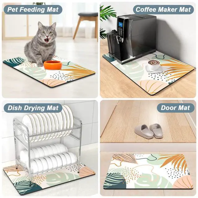 Alt view image 7 of 7 - Coffee Mat, 12" x 19" Cute Boho Theme Coffee Bar Mats for Espresso Machine Station Accessories and Organizer, Hide Stain Rubber Backed Absorbent Dish Drying Pad for Kitchen Counter, Tropical