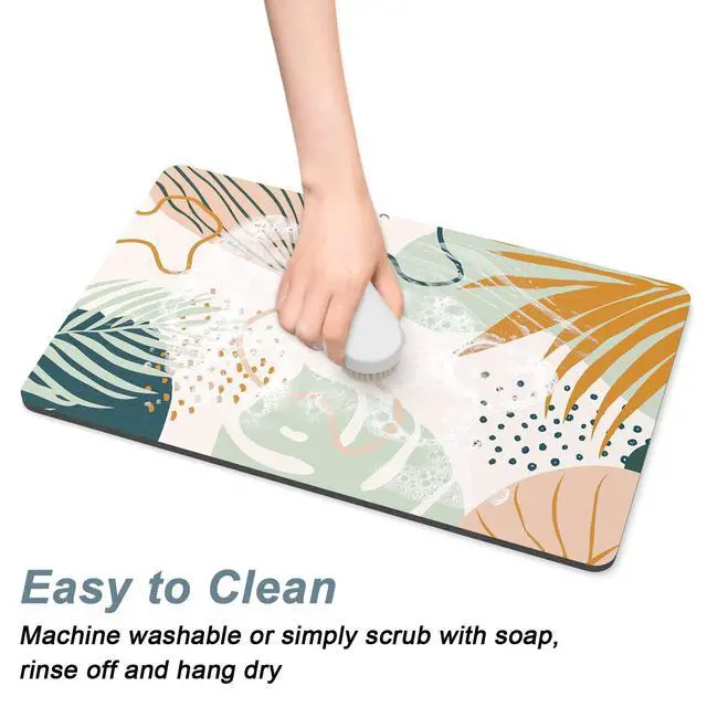 Alt view image 5 of 7 - Coffee Mat, 12" x 19" Cute Boho Theme Coffee Bar Mats for Espresso Machine Station Accessories and Organizer, Hide Stain Rubber Backed Absorbent Dish Drying Pad for Kitchen Counter, Tropical