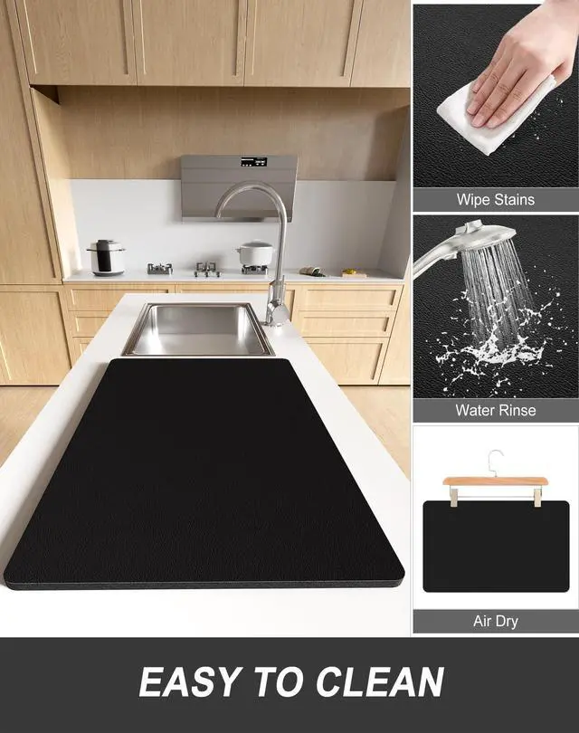 Alt view image 6 of 7 - Dish Drying Mat for Kitchen Counter, 12 x 19" Super Absorbent Drainer Pad Easy Clean Dish Rack Pad, Non-Slip Heat Resistant Coffee Bar Mats for Coffee Machine Station Accessories Decor, Black