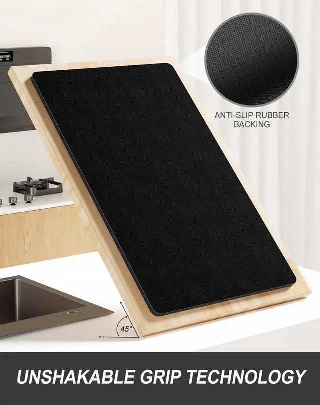 Alt view image 5 of 7 - Dish Drying Mat for Kitchen Counter, 12 x 19" Super Absorbent Drainer Pad Easy Clean Dish Rack Pad, Non-Slip Heat Resistant Coffee Bar Mats for Coffee Machine Station Accessories Decor, Black