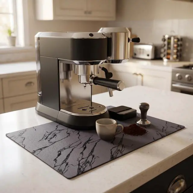 Main image of Coffee Mat, Dish Drying Mat, Marble-Pattern, Grey, 12x19 in