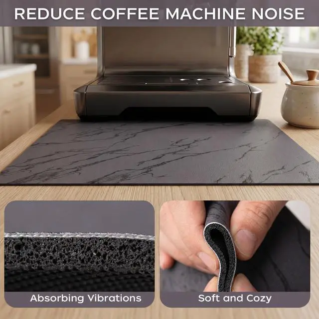 Alt view image 2 of 7 - Coffee Mat, Dish Drying Mat, Marble-Pattern, Grey, 12x19 in