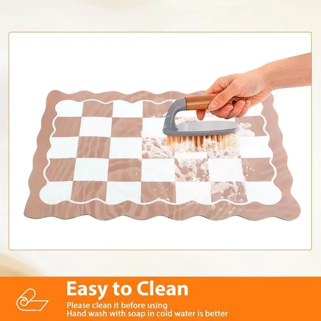 Alt view image 7 of 7 - Scalloped Checkered Dish Drying Mats for Kitchen Counter, Cute Coffee Mat, Absorbent, Non-Slip Rubber, Kitchen Decor (12"x19", Terracota)