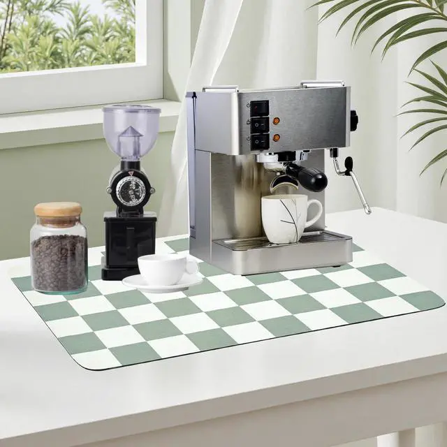 Main image of Coffee Mat Checkered Dish Drying Pad for Kitchen Pet Placemat Absorbent Quick Dry Washable Anti-slip Rubber Backed Mats for Kitchen Counter Coffee Bar Bathroom Bedroom 12" x 19"
