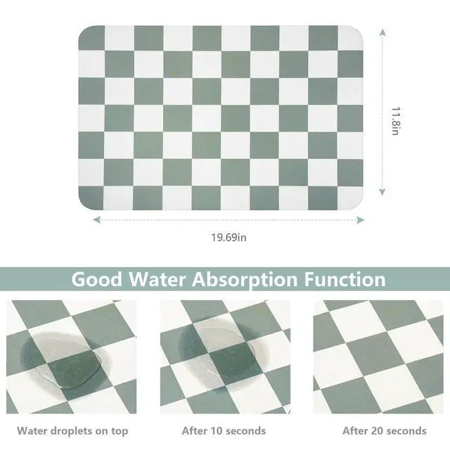 Alt view image 2 of 7 - Coffee Mat Checkered Dish Drying Pad for Kitchen Pet Placemat Absorbent Quick Dry Washable Anti-slip Rubber Backed Mats for Kitchen Counter Coffee Bar Bathroom Bedroom 12" x 19"