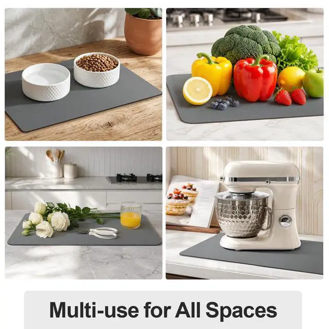Alt view image 6 of 6 - Dish Drying Mat for Kitchen Counter | Coffee Bar Mat for Countertops | Heat Resistant Drainer Mat with Non-slip Rubber Backed | Hide Stain Kitchen Absorbent Draining Mat | Dark Grey 16"x18"