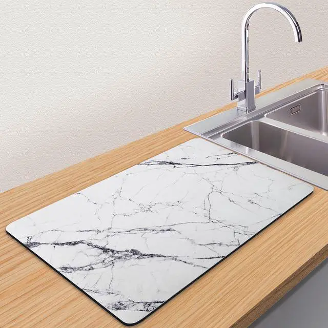 Main image of Marble Pattern Dish Drying Mat, 12" x 20", Dark Marble