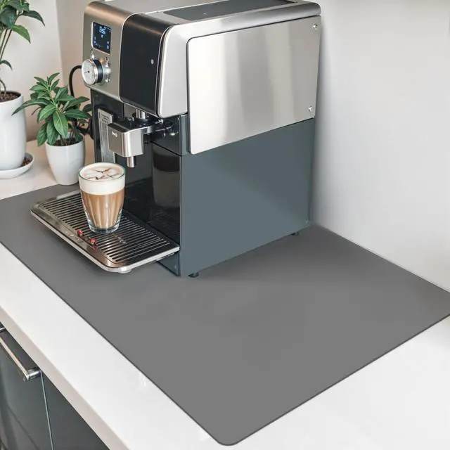 Main image of Coffee Mat Hide Stain Rubber Backed Absorbent Cuttable Dish Drying Mat for Kitchen Counter, 12" × 19" Coffee Bar Accessories Fit Under Coffe Maker, Machine, Pot, Espresso, Dish Rack, Dark Grey