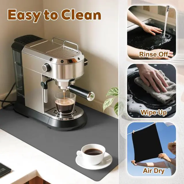 Alt view image 6 of 7 - Coffee Mat Hide Stain Rubber Backed Absorbent Cuttable Dish Drying Mat for Kitchen Counter, 12" × 19" Coffee Bar Accessories Fit Under Coffe Maker, Machine, Pot, Espresso, Dish Rack, Dark Grey