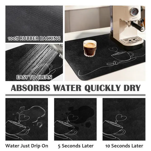 Alt view image 4 of 6 - Coffee Bar Mat Dish Drying Mat for Kitchen Counter Coffee Maker Mat 12"x19"