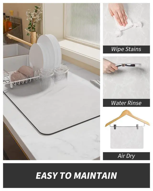 Alt view image 4 of 7 - Coffee Mat - Hide Stain, Rubber Backed, Absorbent Dish Drying Mat for Kitchen Counter - Fits Under Coffee Maker & Machine, Dish Rack