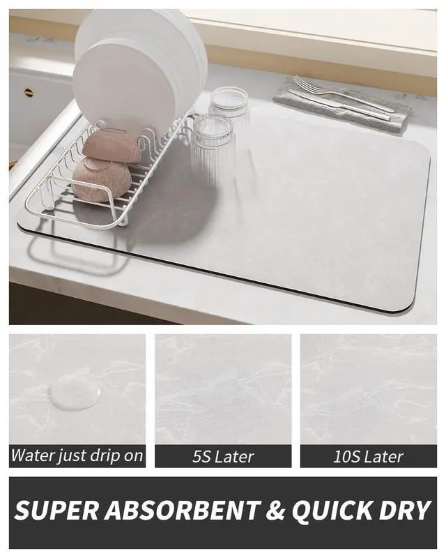 Alt view image 3 of 7 - Coffee Mat - Hide Stain, Rubber Backed, Absorbent Dish Drying Mat for Kitchen Counter - Fits Under Coffee Maker & Machine, Dish Rack