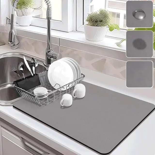 Main image of Drying Mat for Kitchen Countertops, Coffee Mat Hide Stain Rubber Backed Absorbent Dish Drying Mat