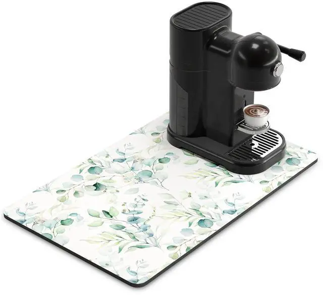 Main image of Coffee Mat, 12" x 19" Cute Minimalism Design Coffee Bar Mats for Espresso Machine Station Accessories and Organizer, Hide Stain Rubber Backed Absorbent Dish Drying Pad for Kitchen Counter,White
