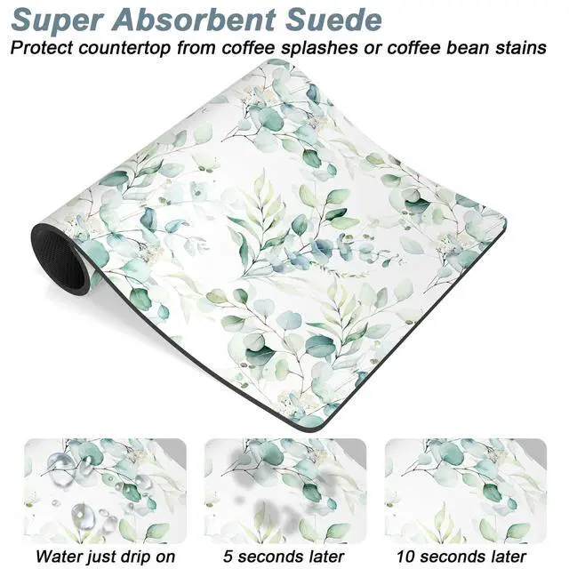 Alt view image 3 of 7 - Coffee Mat, 12" x 19" Cute Minimalism Design Coffee Bar Mats for Espresso Machine Station Accessories and Organizer, Hide Stain Rubber Backed Absorbent Dish Drying Pad for Kitchen Counter,White
