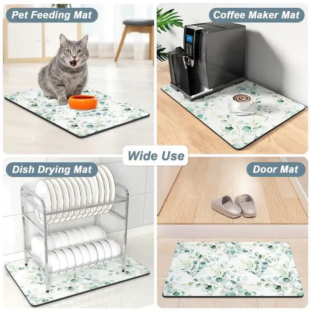Alt view image 7 of 7 - Coffee Mat, 12" x 19" Cute Minimalism Design Coffee Bar Mats for Espresso Machine Station Accessories and Organizer, Hide Stain Rubber Backed Absorbent Dish Drying Pad for Kitchen Counter,White