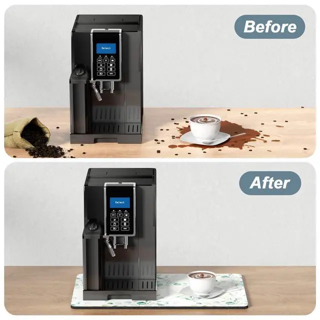 Alt view image 6 of 7 - Coffee Mat, 12" x 19" Cute Minimalism Design Coffee Bar Mats for Espresso Machine Station Accessories and Organizer, Hide Stain Rubber Backed Absorbent Dish Drying Pad for Kitchen Counter,White