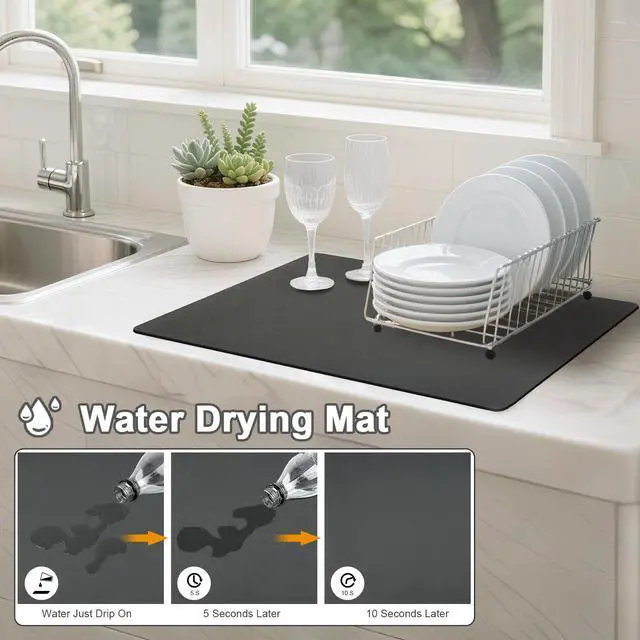 Alt view image 2 of 7 - Dish Drying Mats for Kitchen Counter, Waterproof Coffee Mat for Countertop, Under Sink Mats, Coffee Bar Mat Accessories